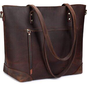 Vintage Genuine Leather Shoulder Bag Work Totes for Women Purse Handbag with Bac